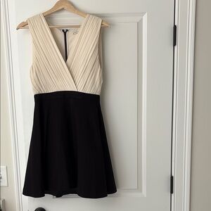 Alice + Olivia Cream and Black Pleated Mini Dress
